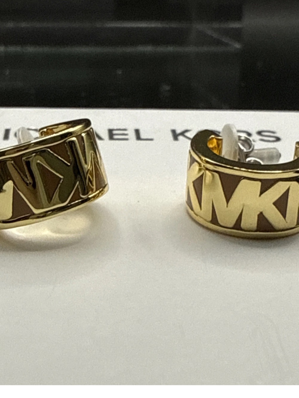Michael Kors Gold MK Logo Huggie Earrings - Picture 4 of 5